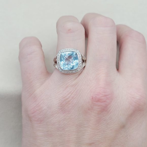 David Yurman Albion Ring With Blue Topaz And Diamonds - Picture 9 of 13